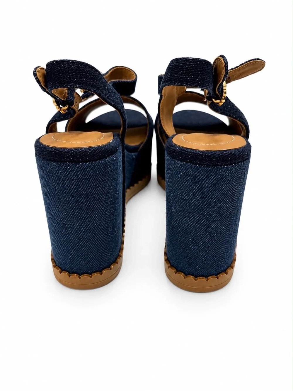 See By Chloe Navy Denim Platform Wedge Sandals